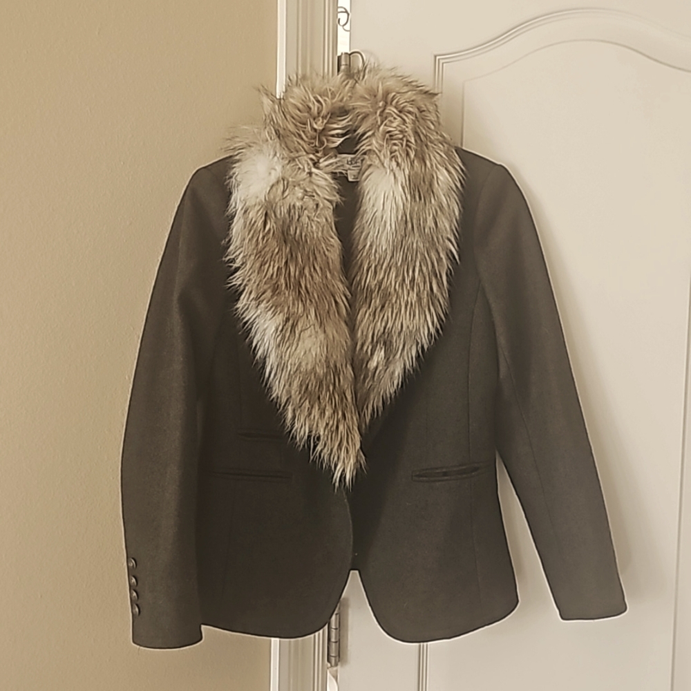 Ann Taylor wool blend blazer with faux fur